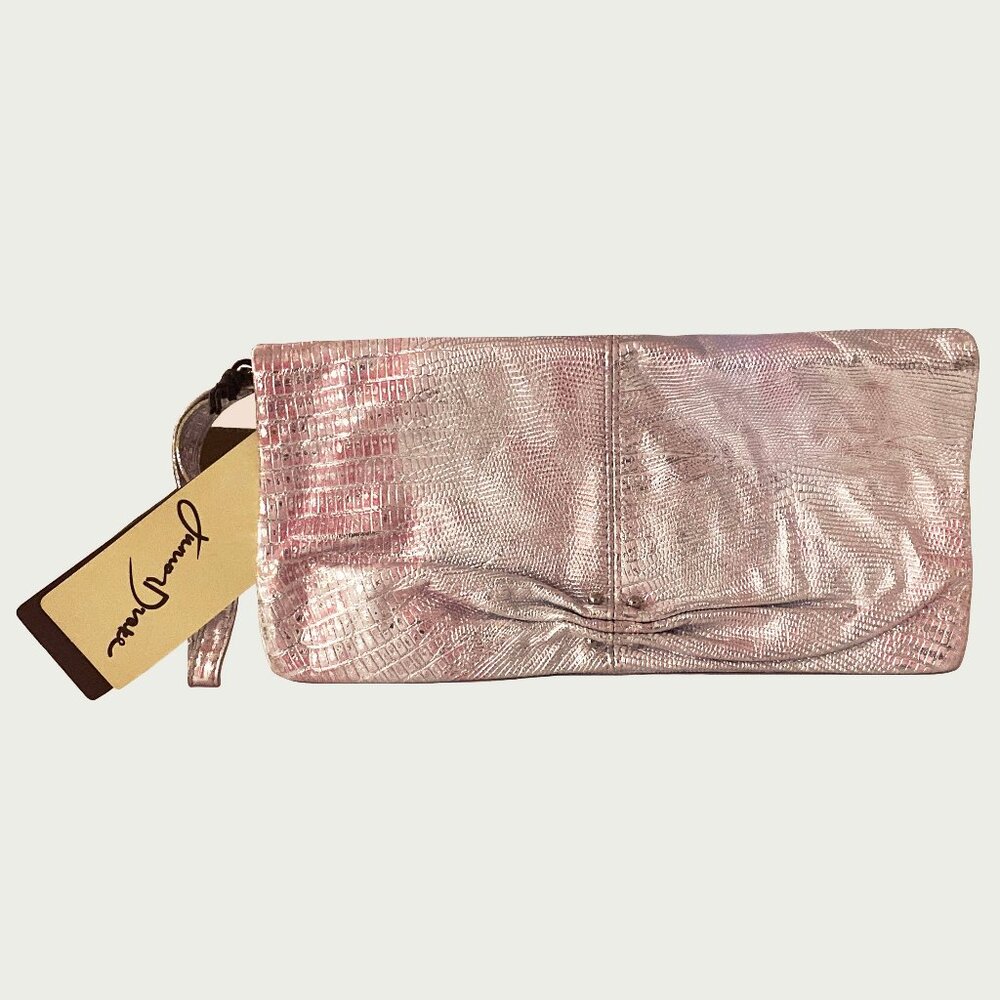 Junior Drake Wendy Embossed Silver Metallic Pink  Clutch Bag
